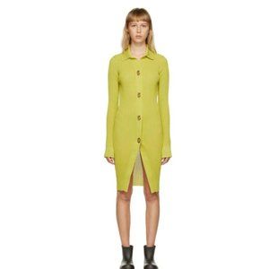 BOTTEGA VENETA GREEN SILK RIB SHIRT DRESS